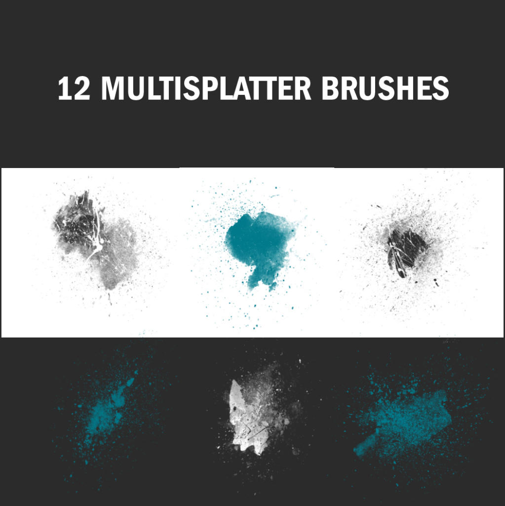 Ces Multisplatter Brushes combinent des effets d'aquarelle et d'éclaboussures de peinture.